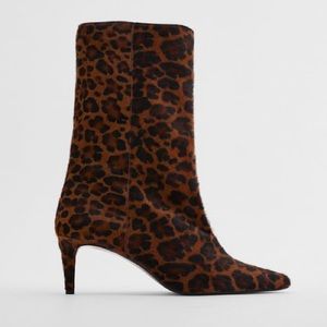 Brand new Zara leopard print leather kitten heel booties